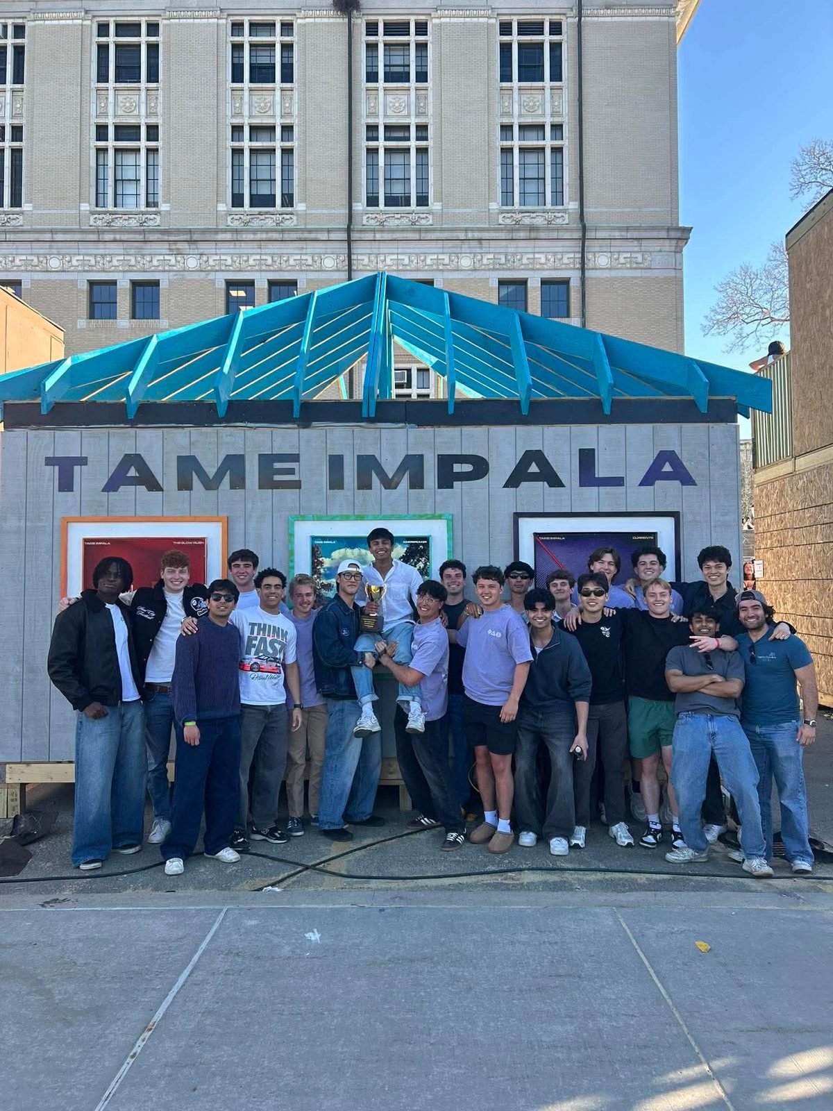 The team in front of the finished booth.